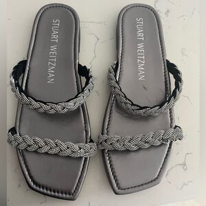 Stuart Weitzman Metallic Beaded Slide Sandals